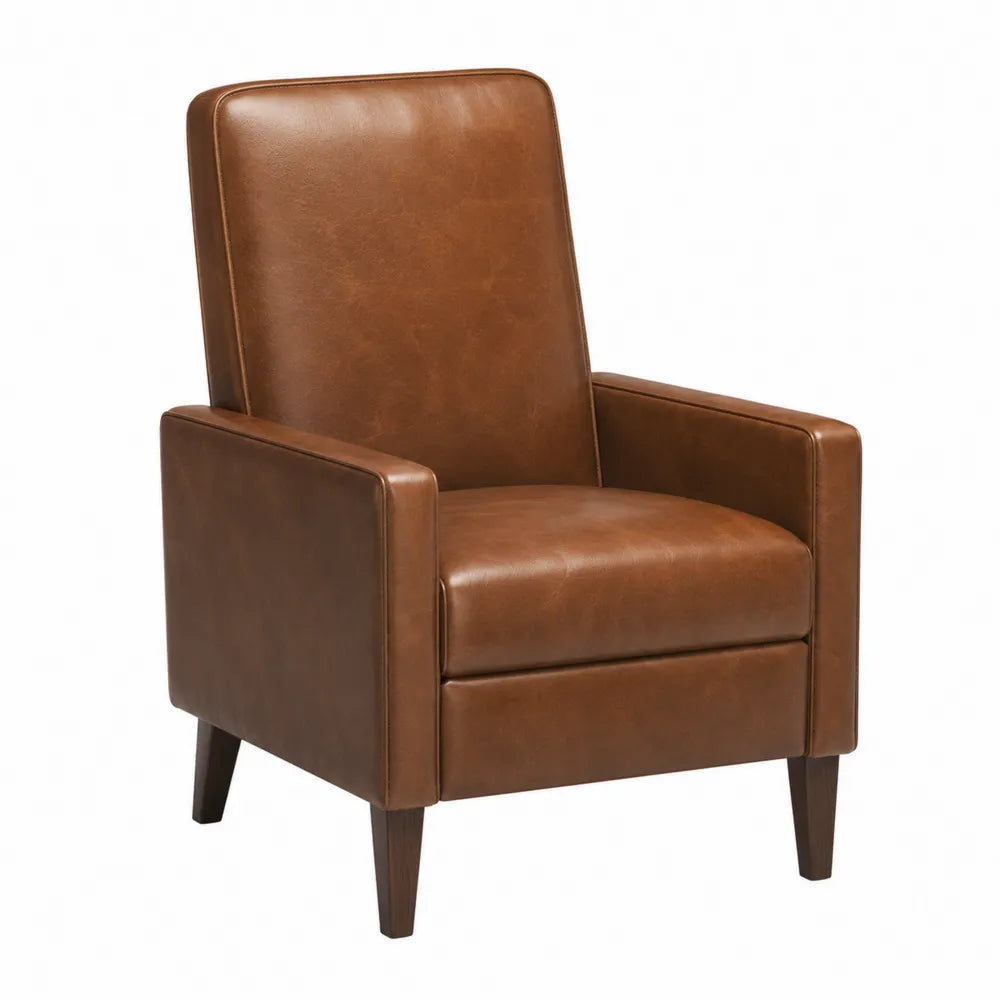 Poltrona in Similpelle Marrone con Gambe in Legno
