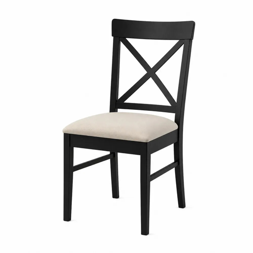 Sedia da pranzo in legno con seduta in tessuto poliestere nero/beige