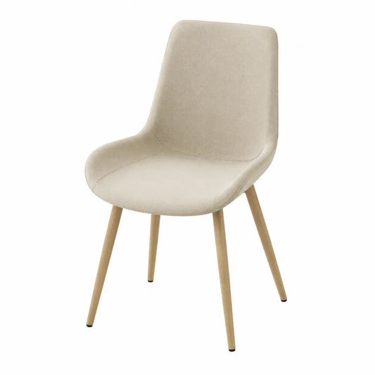 Sedia in tessuto beige con gambe in legno
