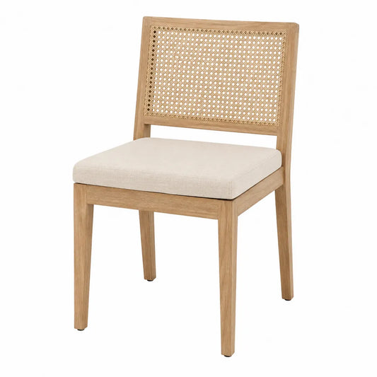 Sedia in legno di quercia con rattan e tessuto beige