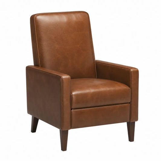 Poltrona in Similpelle Marrone con Gambe in Legno