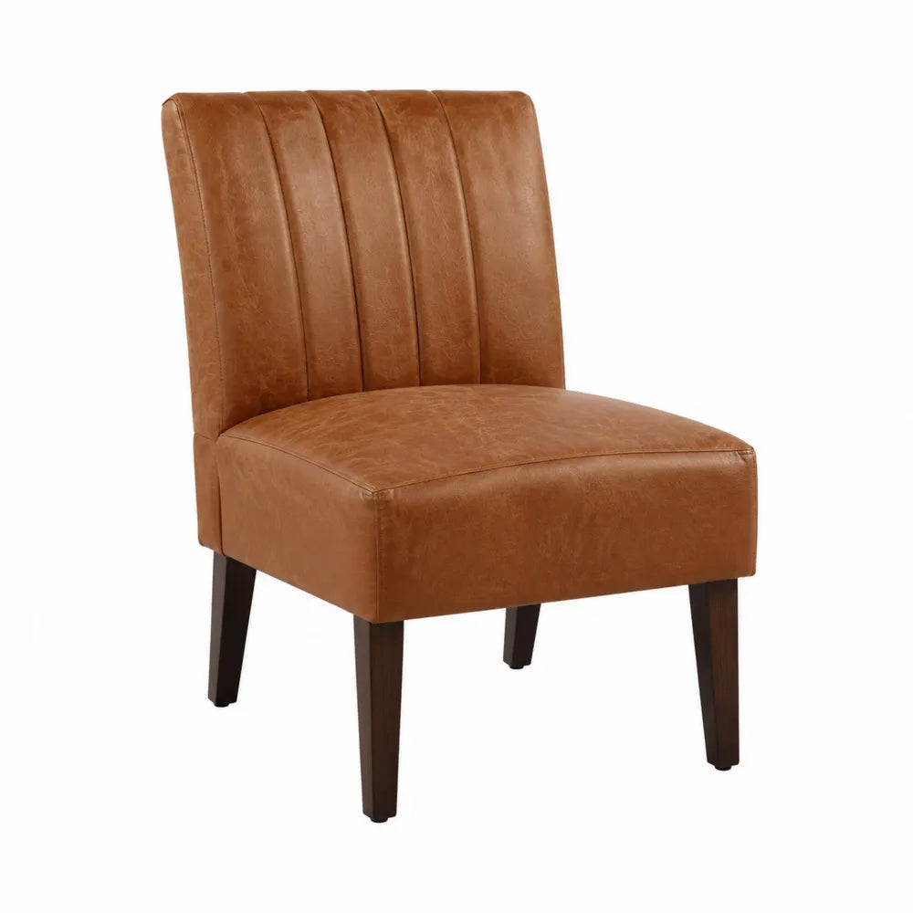 Sedia in pelle PU marrone con gambe in legno massello