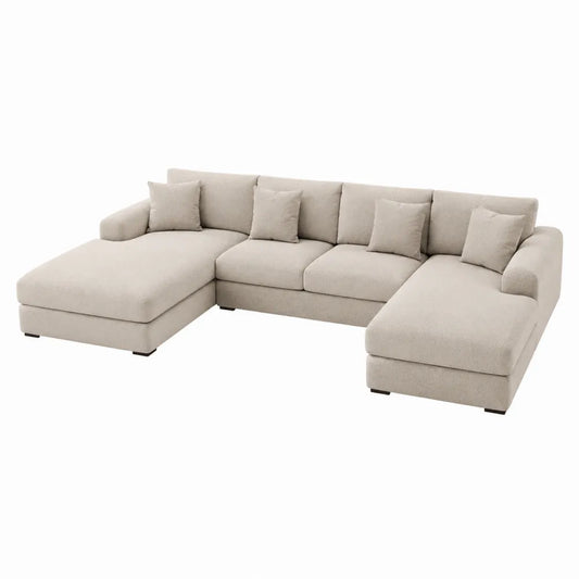 Divano angolare con chaise longue in tessuto beige