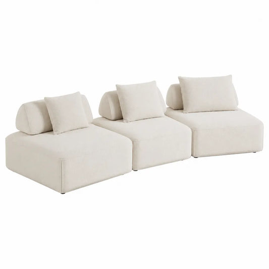 Divano modulare 3 posti in tessuto beige con cuscini removibili