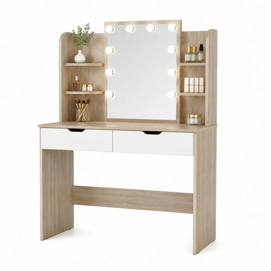 Tavolo da toletta in legno con specchio illuminato LED