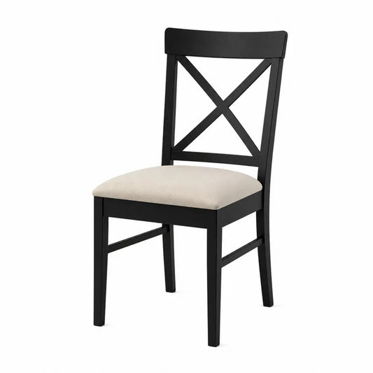 Sedia da pranzo in legno con seduta in tessuto poliestere nero/beige